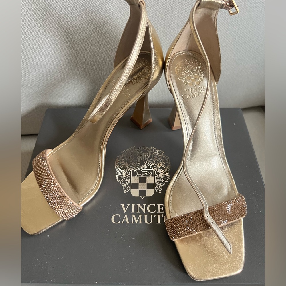 Vince Camuto strap hills, worn in a wedding for 3 hours. Gently used, size 9